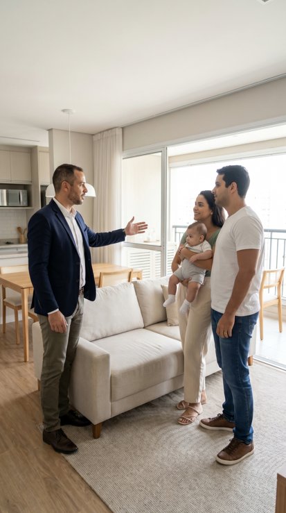 Agent showing an apartment to a family