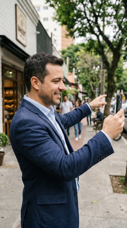 Agent recording a short video on the street